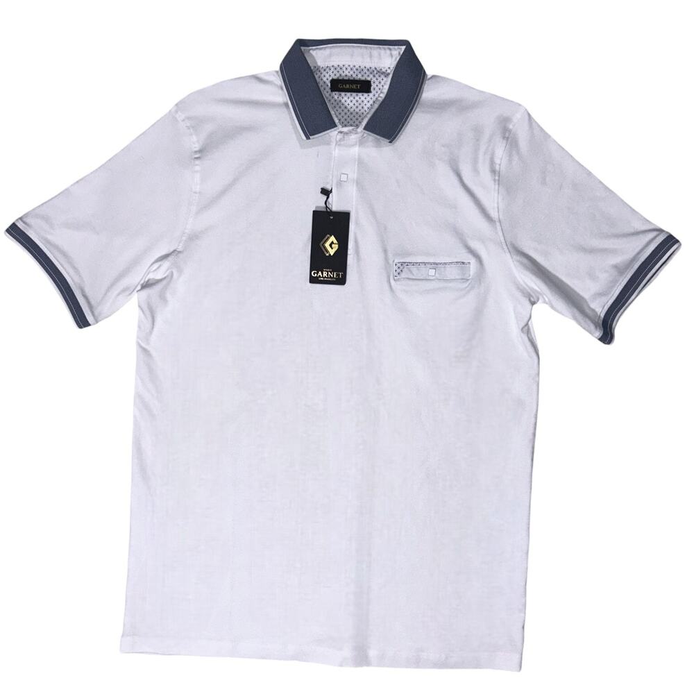 NWT Garnet Clothier Short Sleeve White Polo Shirt with Placket XL